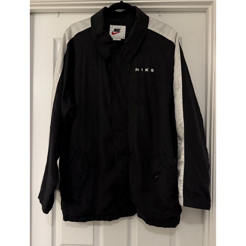 Nike Men's Black and White Vintage 90's Lined Full Zip Windbreaker Size‎ Large